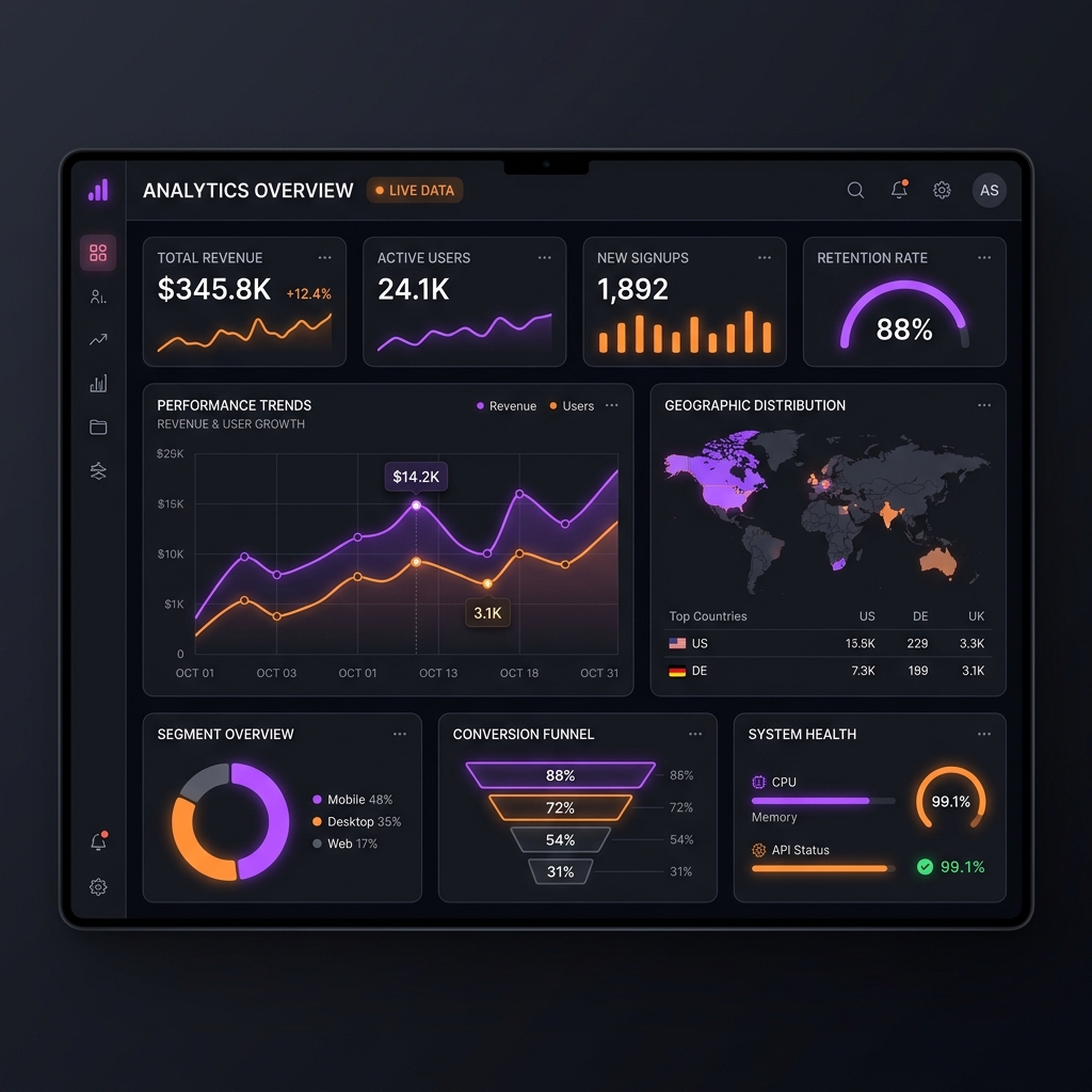 Data analytics interactive dashboard mockup